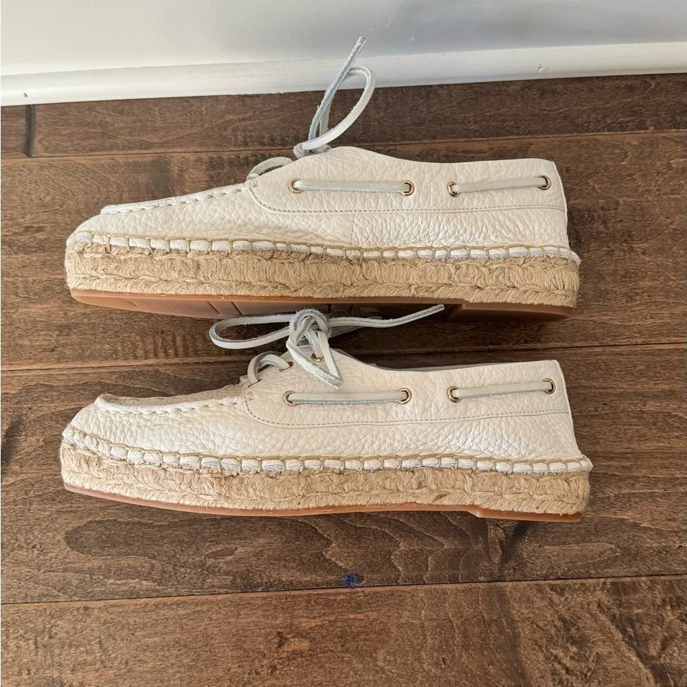 Tory Burch White Leather Espadrille Boat Shoes. Size 8. New, no box.